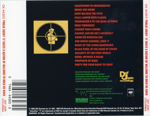 Public Enemy : It Takes A Nation Of Millions To Hold Us Back (CD, Album, RP)