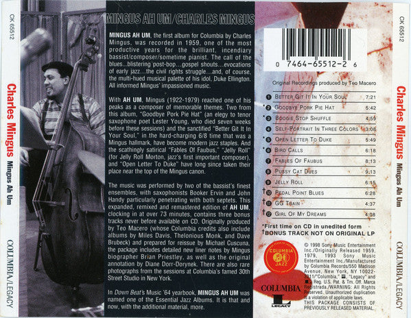 Charles Mingus : Mingus Ah Um (CD, Album, RE, RM)