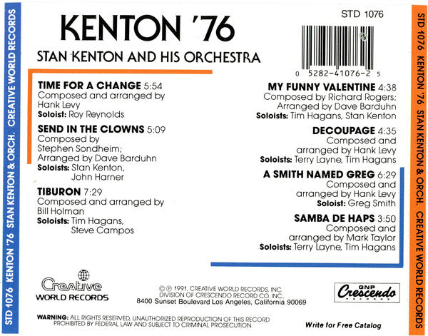 Stan Kenton And His Orchestra : Kenton '76 (CD, Album, RE)