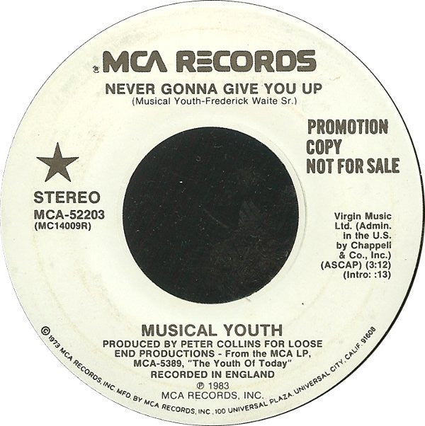 Musical Youth : Never Gonna Give You Up (7", Promo)
