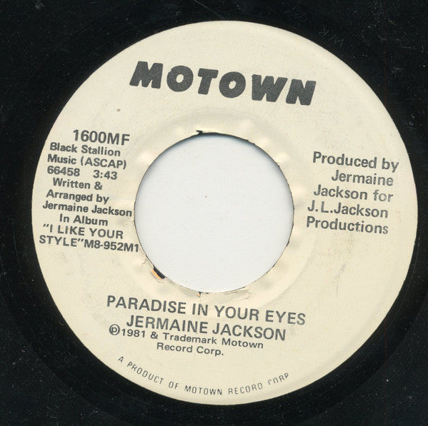 Jermaine Jackson : Paradise In Your Eyes (7", Single, Promo)
