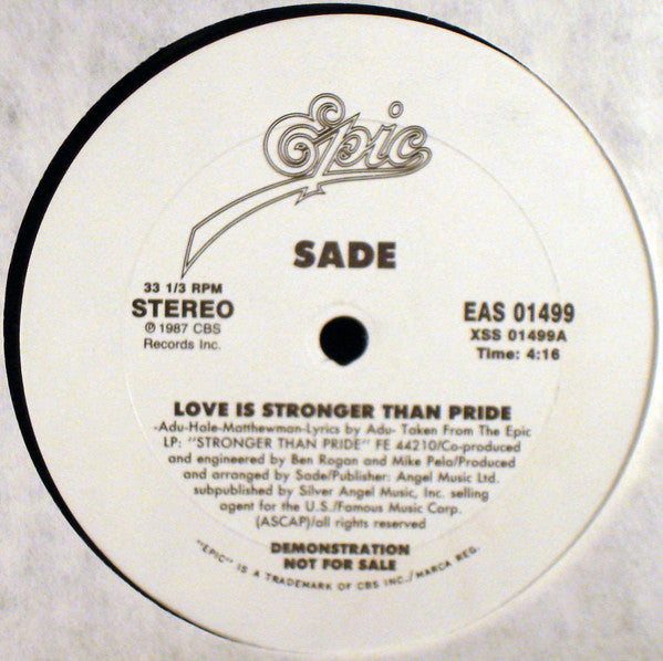 Sade : Love Is Stronger Than Pride (12", Promo)