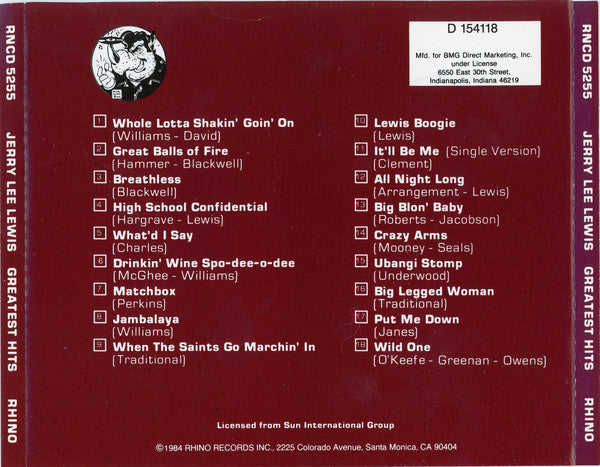 Jerry Lee Lewis : 18 Original Sun Greatest Hits (CD, Comp, Club, Hun)