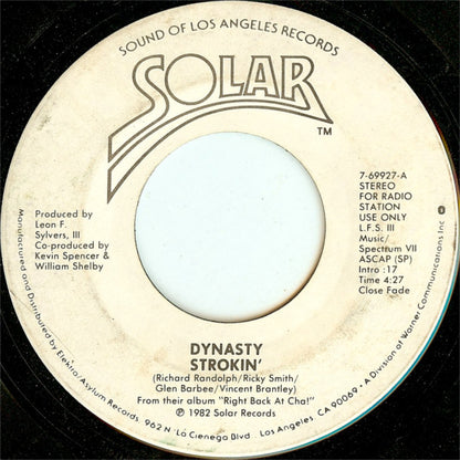 Dynasty : Strokin' / A Man In Love (7", Promo)