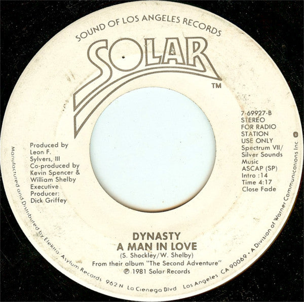 Dynasty : Strokin' / A Man In Love (7", Promo)
