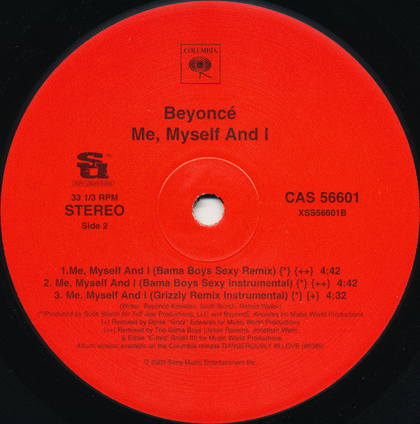 Beyoncé : Me, Myself And I  (Bangin' Urban Mixes) (12")