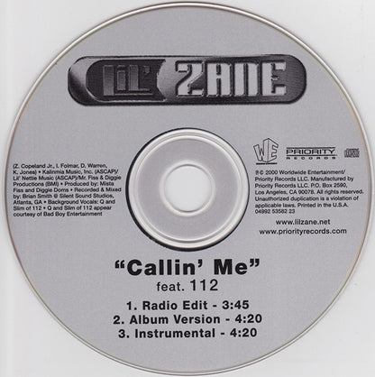 Lil' Zane Feat. 112 : Callin’ Me (CD, Single)