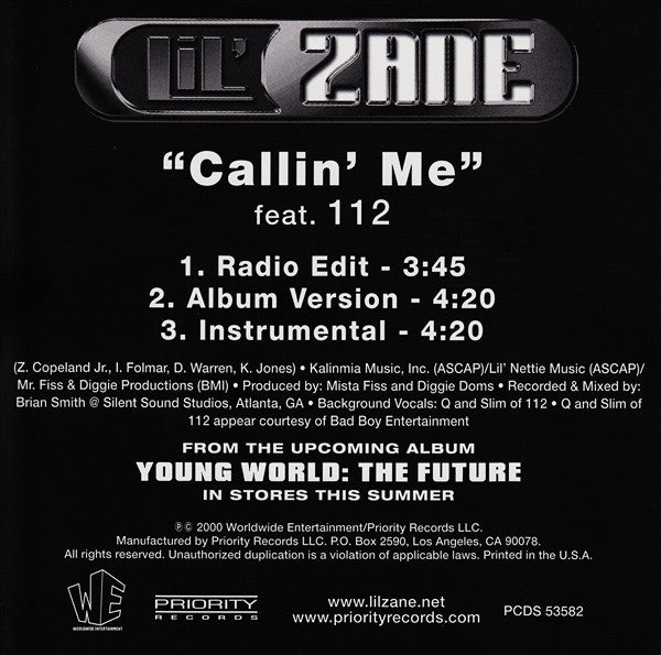 Lil' Zane Feat. 112 : Callin’ Me (CD, Single)