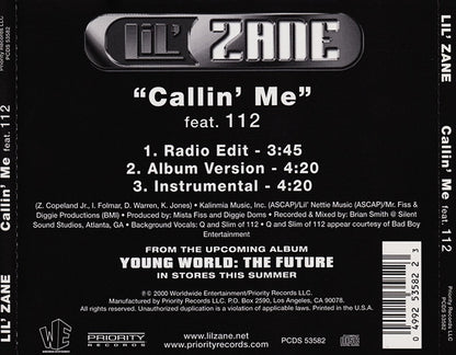 Lil' Zane Feat. 112 : Callin’ Me (CD, Single)