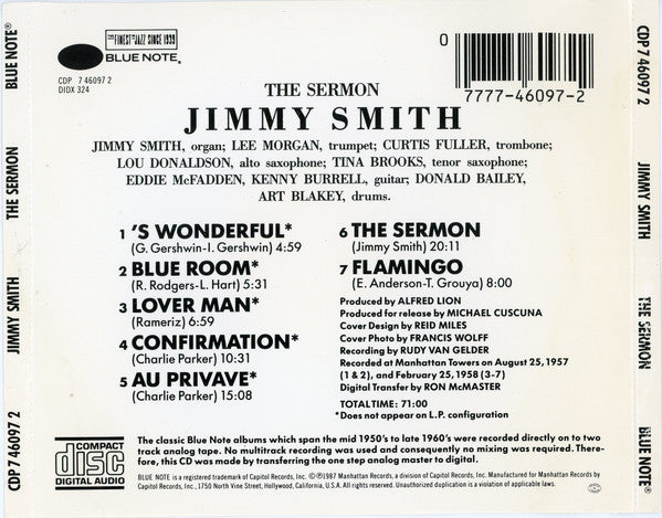 Jimmy Smith : The Sermon! (CD, Album, RE, San)