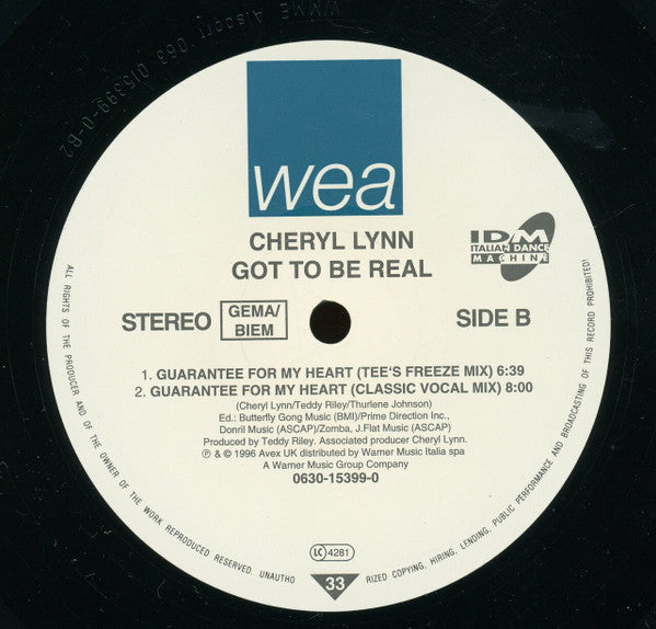 Cheryl Lynn : Got To Be Real / Guarantee For My Heart (12")