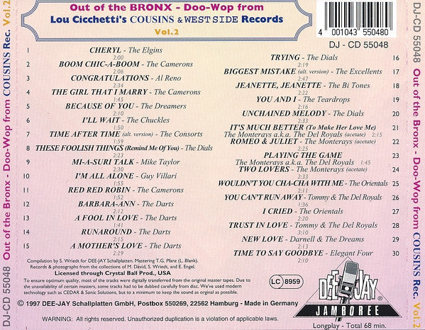 Various : Group Harmony - Out Of The Bronx Vol. 2 - Lou Cicchetti's Cousins & Westside Records (CD, Comp)