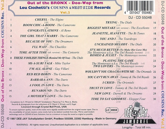 Various : Group Harmony - Out Of The Bronx Vol. 2 - Lou Cicchetti's Cousins & Westside Records (CD, Comp)