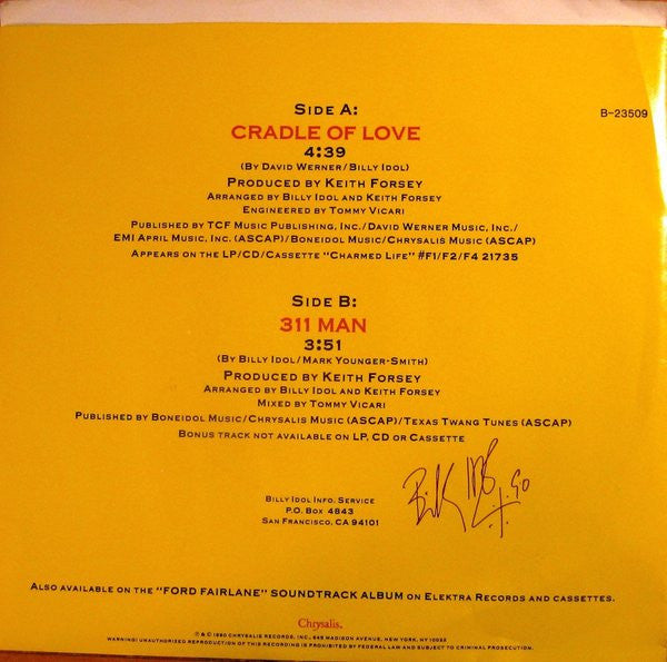 Billy Idol : Cradle Of Love (7", Single)