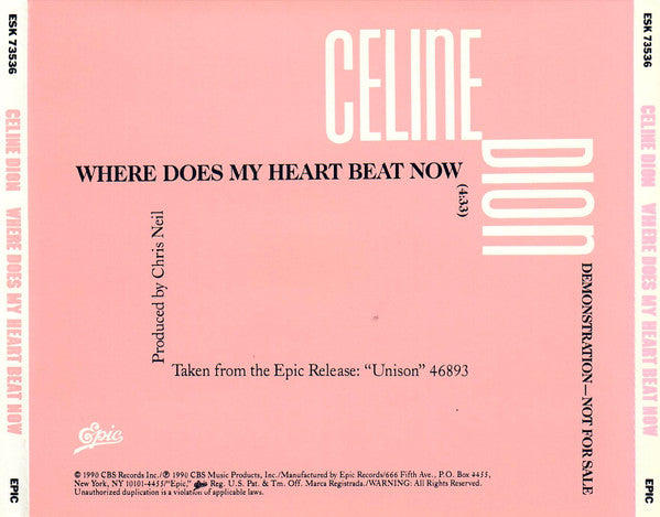 Céline Dion : Where Does My Heart Beat Now (CD, Single, Promo)