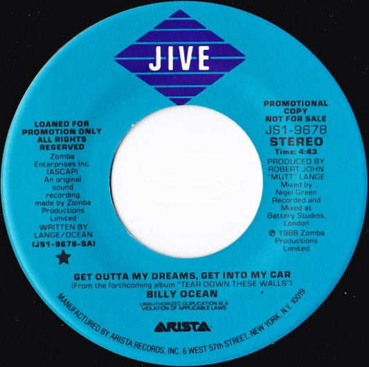 Billy Ocean : Get Outta My Dreams, Get Into My Car (7", Single, Promo)