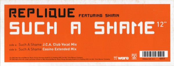 Replique Featuring Shirin Falcke : Such A Shame (12")