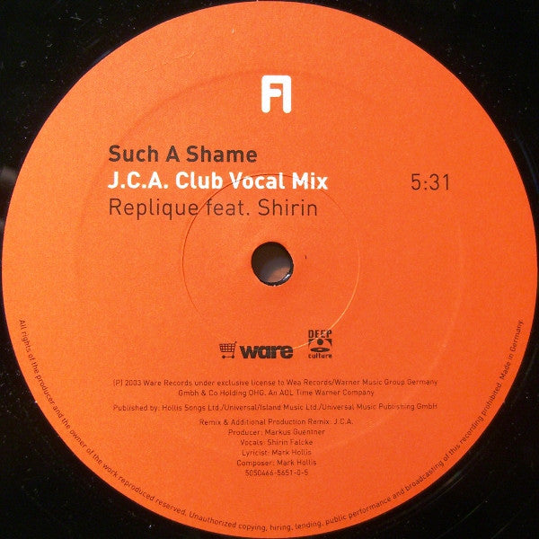 Replique Featuring Shirin Falcke : Such A Shame (12")