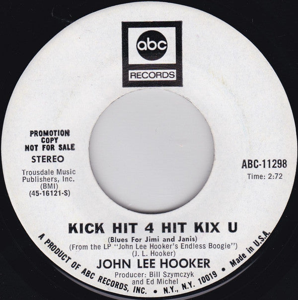 John Lee Hooker : Doin' The Shout / Kick Hit 4 Hit Kix U (7", Promo)