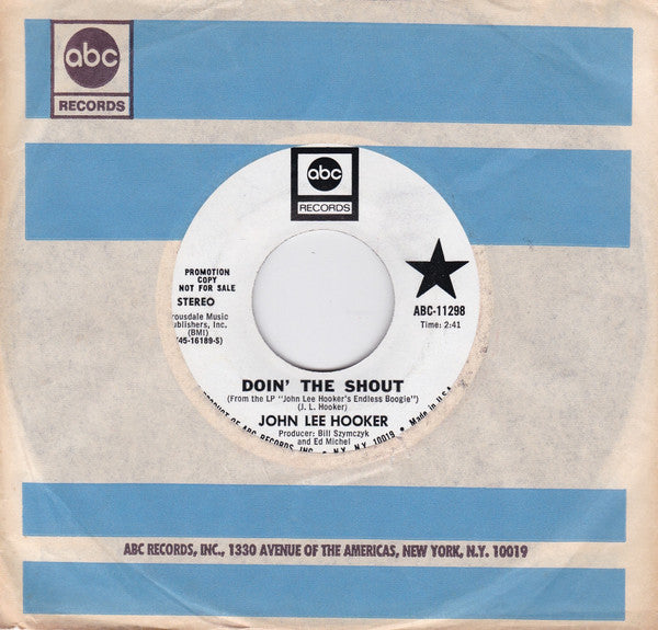 John Lee Hooker : Doin' The Shout / Kick Hit 4 Hit Kix U (7", Promo)