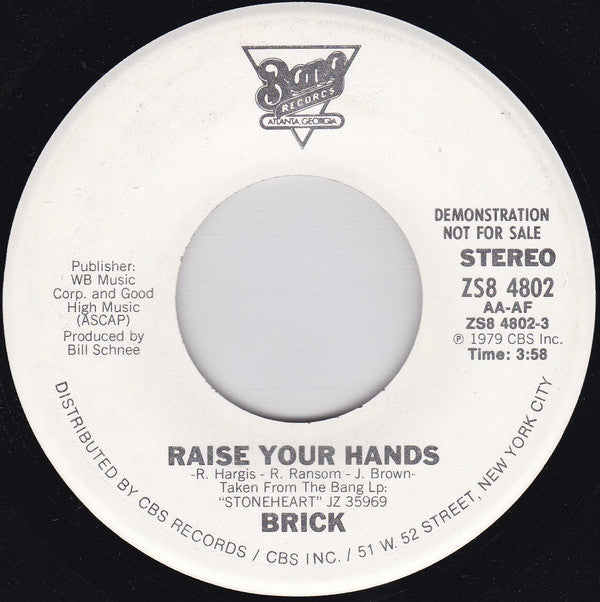 Brick : Raise Your Hands (7", Single, Mono, Promo)