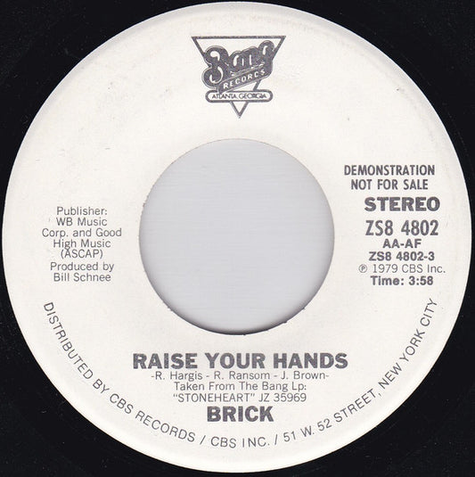 Brick : Raise Your Hands (7", Single, Mono, Promo)