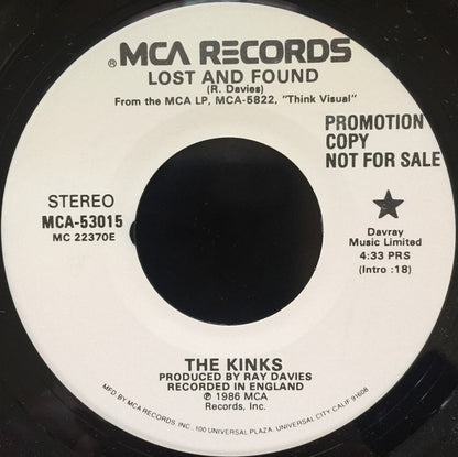 The Kinks : Lost And Found (7", Single, Promo)