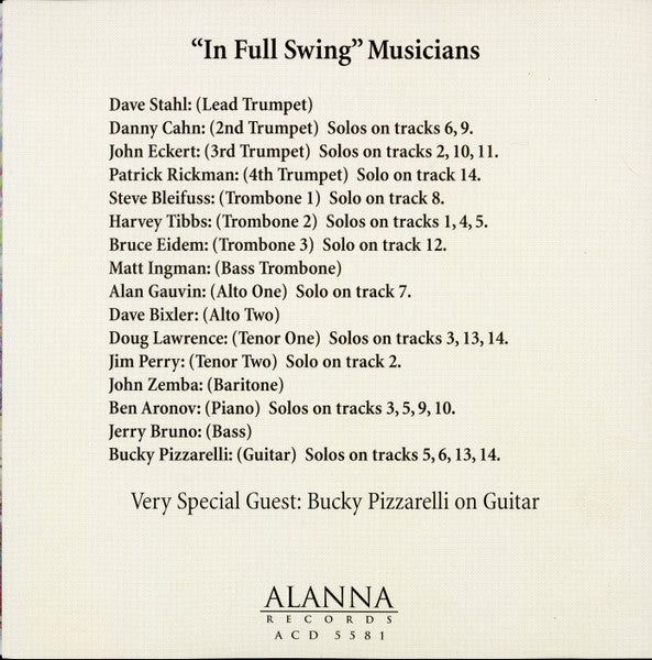 The Tony Corbiscello Big Band : In Full Swing (CD, Album)
