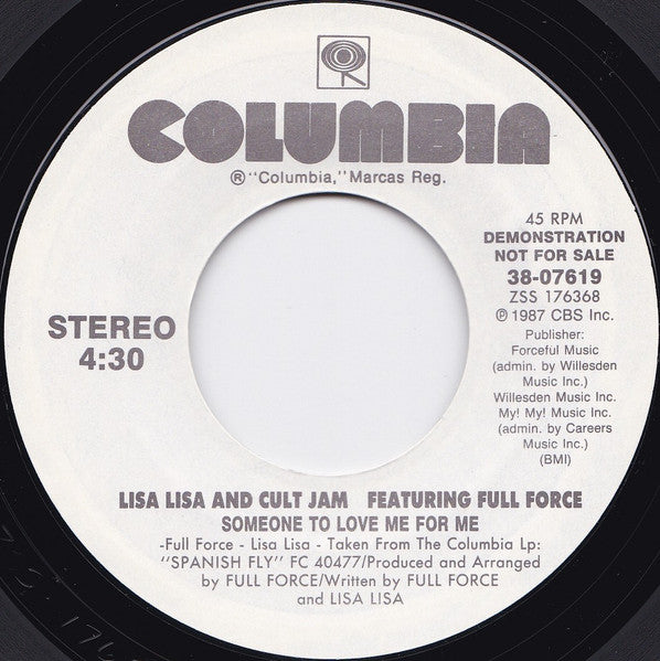 Lisa Lisa & Cult Jam Featuring Full Force : Someone To Love Me For Me (7", Promo, Styrene)