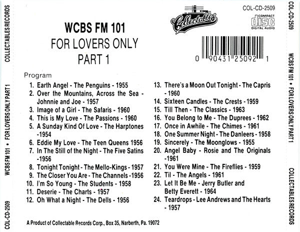 Various : WCBS FM101 For Lovers Only Part 1 (CD, Comp)