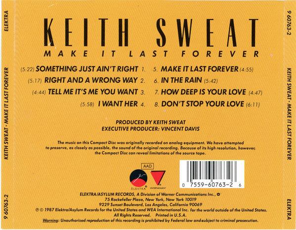 Keith Sweat : Make It Last Forever (CD, Album, All)