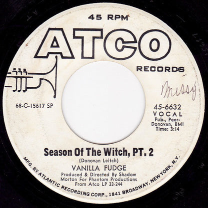 Vanilla Fudge : Season Of The Witch (7", Single, Mono, Promo)