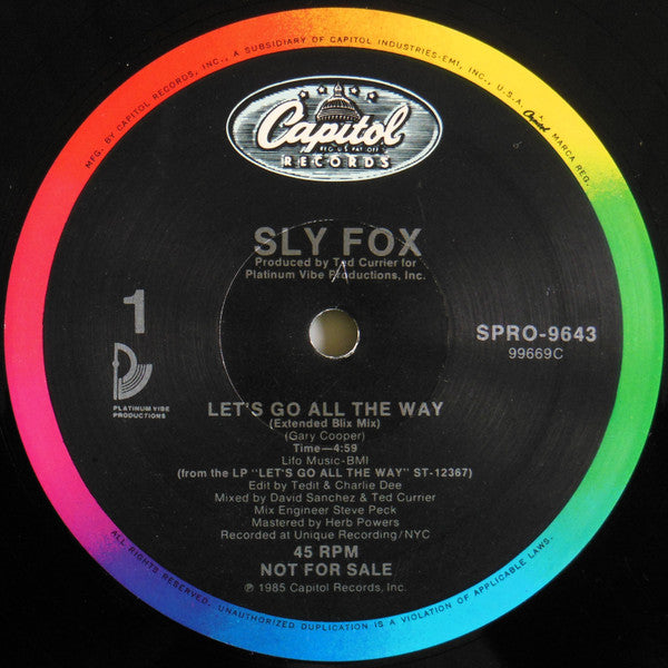 Sly Fox : Let's Go All The Way (12", Single, Promo)