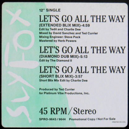 Sly Fox : Let's Go All The Way (12", Single, Promo)