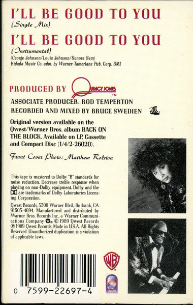Quincy Jones Featuring Ray Charles And Chaka Khan : I'll Be Good To You (Cass, Single, SR)