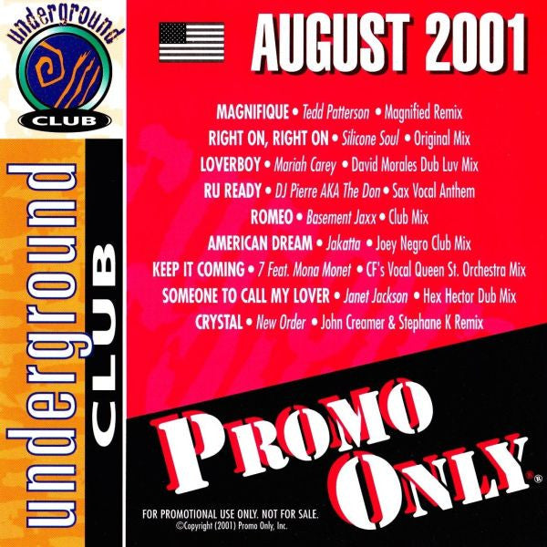 Various : Promo Only Underground Club: August 2001 (CD, Comp, Promo)