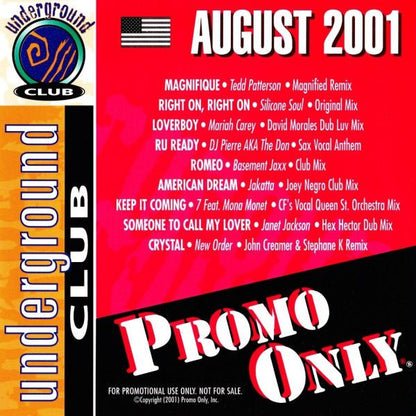 Various : Promo Only Underground Club: August 2001 (CD, Comp, Promo)
