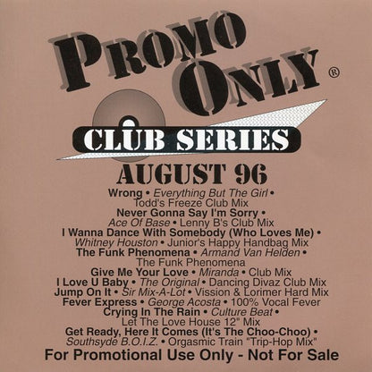 Various : Promo Only Club Series: August 96 (CD, Comp, Promo)