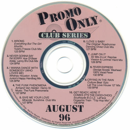 Various : Promo Only Club Series: August 96 (CD, Comp, Promo)