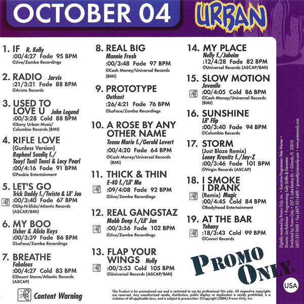 Various : Promo Only Urban Radio: October 2004 (CD, Comp, Promo)
