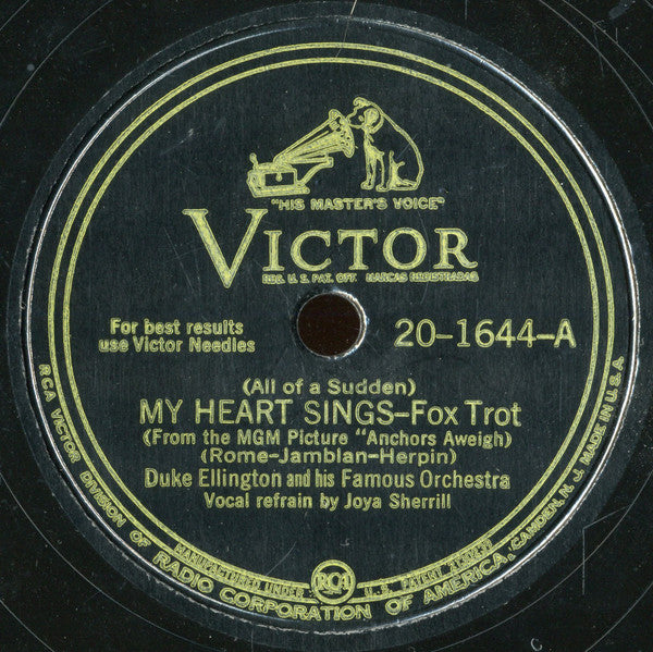 Duke Ellington And His Orchestra : (All Of A Sudden) My Heart Sings / Carnegie Blues (Shellac, 10", Ind)