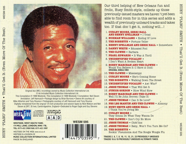 Huey "Piano" Smith : That'll Get It (Even More Of The Best) (CD, Comp)