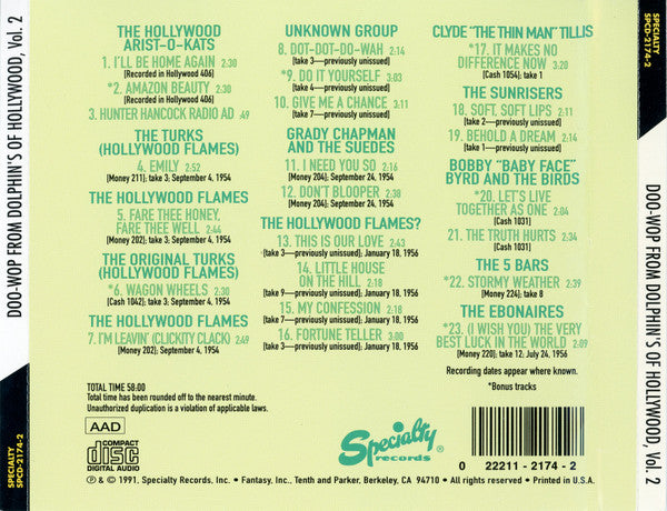 Various : Doo-Wop From Dolphin's Of Hollywood Vol. 2 (CD, Comp)