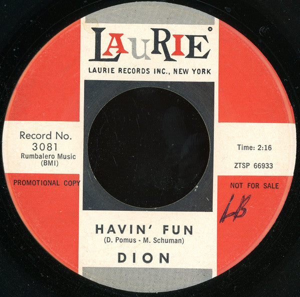 Dion (3) : Havin' Fun / North East End Of The Corner (7", Single, Promo)