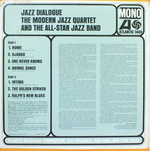 The Modern Jazz Quartet & The All-Star Jazz Band : Jazz Dialogue (LP, Album, Mono)