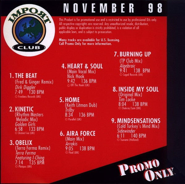 Various : Promo Only Import Club: November 1998 (CD, Comp, Promo)