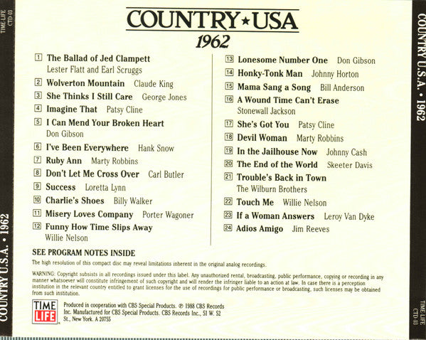 Various : Country USA 1962 (CD, Comp, RM, DAD)