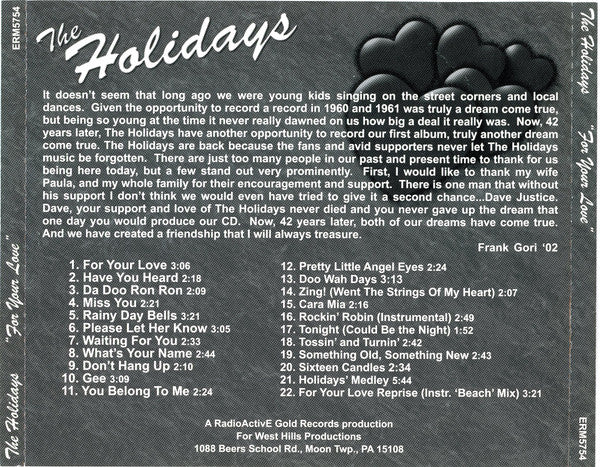 The Holidays (12) : For Your Love (CD, Album)