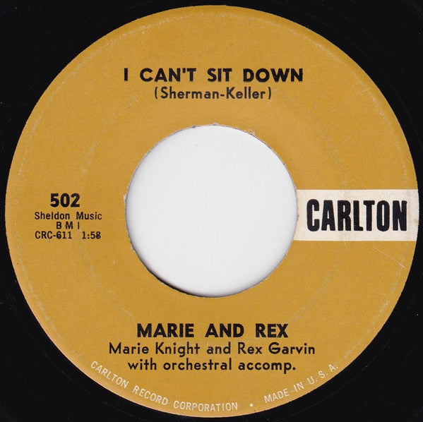 Marie Knight And Rex Garvin / Marie Knight : I Can't Sit Down / Miracles (7", Single)