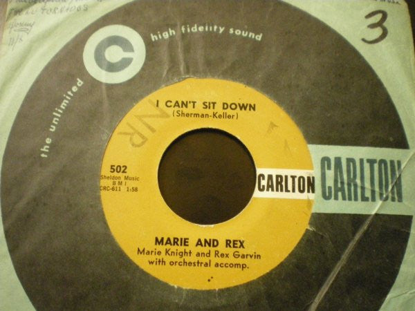 Marie Knight And Rex Garvin / Marie Knight : I Can't Sit Down / Miracles (7", Single)